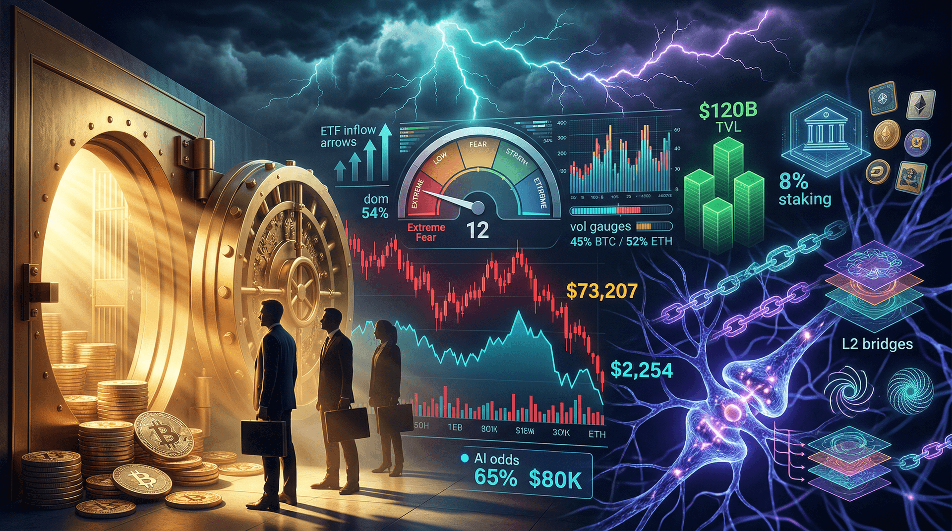 Bitcoin vs Ethereum: BTC Surges 2.6% to $73,207 Tops ETH Amid Fear 12