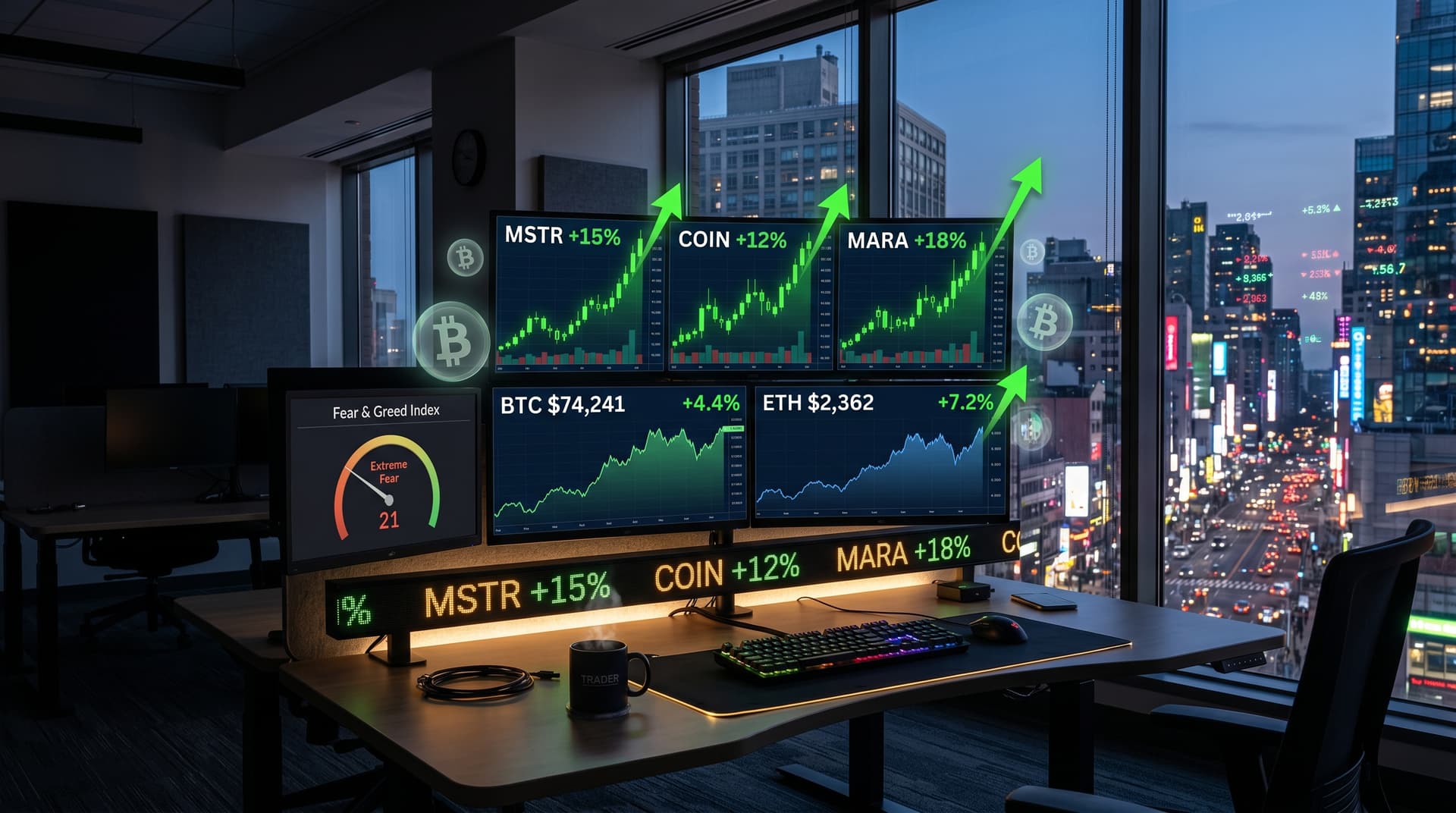 Cryptocurrency Stocks Surge 15%+, Outpace BTC's 4.4% Rally