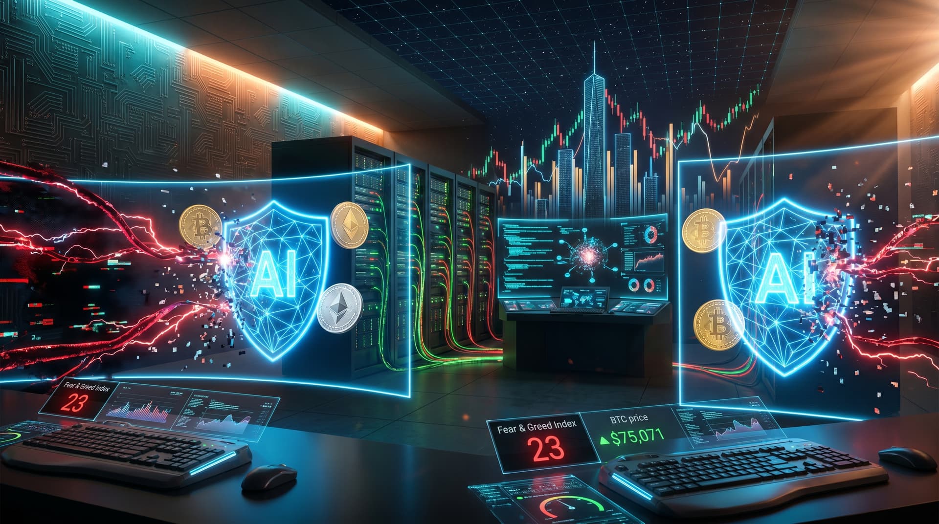 AI Cybersecurity Repels Fintech Attacks as BTC Hits $75K, Fear Index 23
