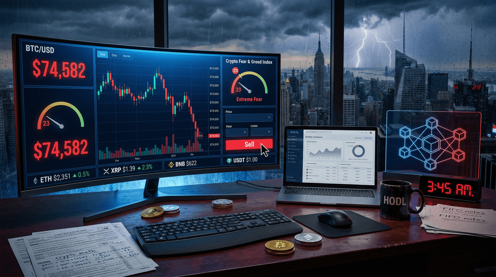 Fear Index Hits 23: Crypto Taxes Hit BTC at $74,582