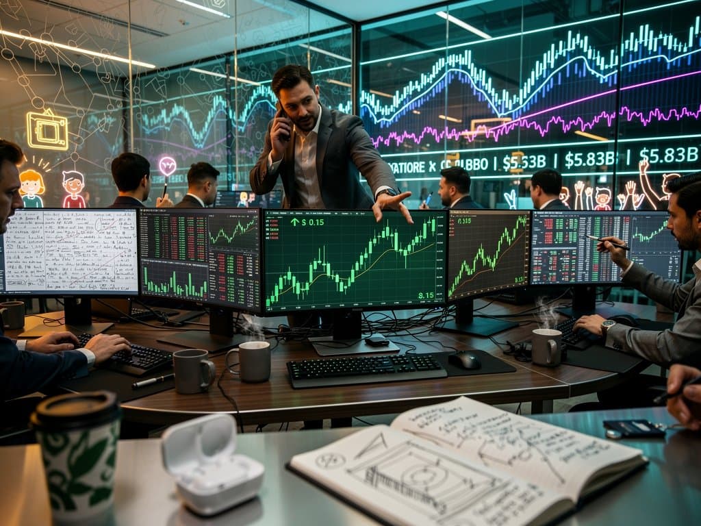 Green candlestick charts of Canton CC rising on trading screens amid crypto rally, with blockchain privacy visuals